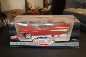 lot 240 image: Ertl American Muscle 1957 Chevy Bel Air Convertible Diecast Metal 118 Scale Model (in original box)