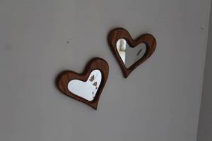 lot 1789 image: Lot of (2) Heart Shaped Wood Frame Wall Mirrors