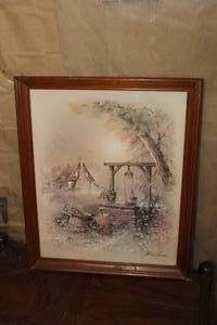 lot 1842 image: Wishing Well Theme Signed , Wood Frame