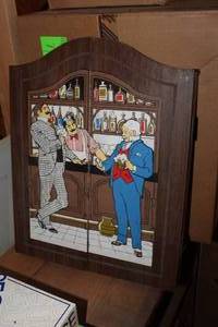 lot 1826 image: Pub Theme Wall-Mount Dart Board Cabinet