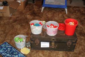 lot 1856 image: (3) Buckets Tyco Super Blocks, (1) Bucket Fisher Price Super Set