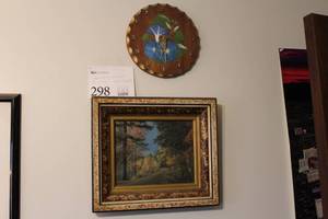 lot 298 image: Decorative Framed Wall Art, Wall Clock
