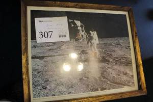 lot 307 image: Man On The Moon Print , Wood FrameGlass