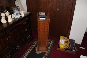 lot 371 image: Wood VHS VCR Tape Storage Tower