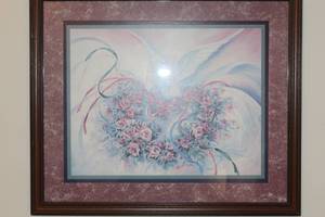lot 386 image: Angel Theme Wall Art , Wood FrameSingle MatteGlass