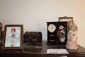 lot 397 image: Lot of (5) Bedroom Dcor - (2) Jewelry Boxes, Print, Bell, Art