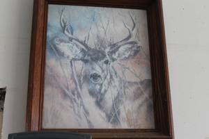 lot 427 image: Deer Theme Wood Framed Print