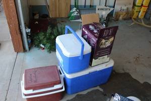 lot 486 image: (3) Coolers, Mr. Coffee Coffee Maker