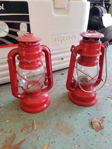 lot 504 image: (2) Globe No. 303 Lanterns, Brass Pitcher