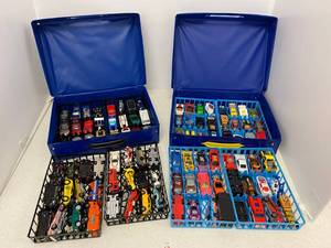 lot 17 image: Two Carrying Cases Full Of HotWheels And Misc. Die - Cast Cars