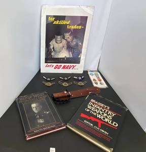 lot 55 image: Military Patches ,Navy Display Card ,Knife and More