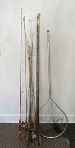 lot 75 image: Group Of Vintage Fishing Poles Some Steel And Some With Vintage Reels