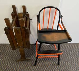 lot 77 image: Primitive Wood Folding Unit And Harley Davidson High Chair Project