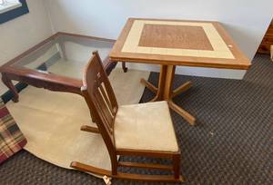 lot 81 image: Two Tables, Rug And Wooden Rocking Chair
