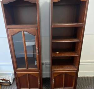 lot 85 image: Two Wooden Display Shelves One With Glass Door.