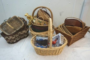 wicker baskets and wall art