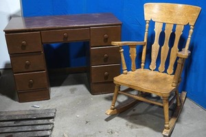 wood desk and rocking chair