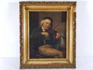 Oil on Canvas Painting of a Man Playing Violin