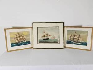 Group of 3 Sailing Ship Lithos