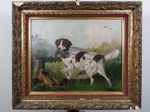 Antique Oil on Canvas Painting of a Dog