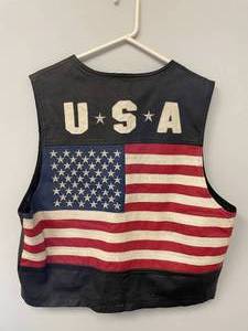 Harley Davidson Cut off Snap Front Shirt and USA Leather Mototcycle Vest