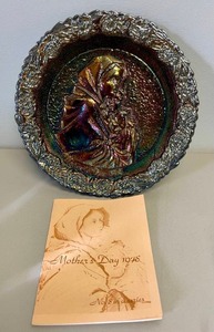 Vintage Fenton Carnival Glass Plate &amp Milk Glass Dish, Mikasa Lead Crystal Bowl, and Pickard Dinner Bell