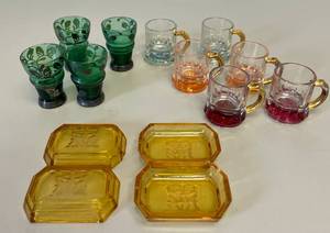 Vintage Amber Salt Sellers, Federal Glass Mini Beer Mug Shot Glasses and Sake Cups Lot