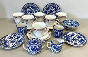 Lot of Blue and White Tea Cups, Sake Cups and Platters