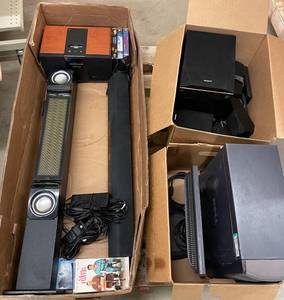 Huge Lot of Electronics, Sony Speaker System, Dell Computer, Speaker Tower, IPOD Docking Station, VHS Tapes and more