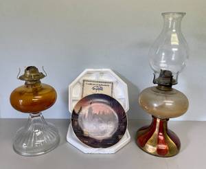 Lot of Vintage Oil Lamps and Terry Redlin Collectors Plate