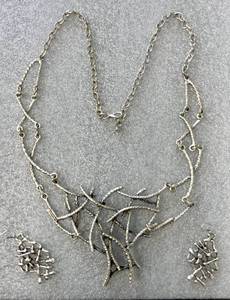 Silver Abstract Tree Branch Necklace w Matching Earrings