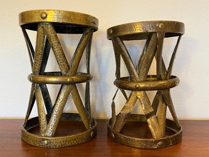Pair of Mid Century Hammered Brass Accent Tables