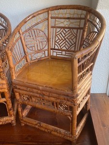 Pair of Mid Century Bamboo Chinoiserie Oriental Throne Chairs