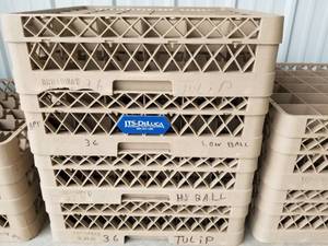 lot 203 image: Lot of (5) Traex Rack Master TR7 Size 6x6 Glassware Rack Base Rack, Extender