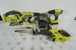 lot 87 image: Ryobi 18V Cordless Tools - Drill, Sawzall, Jig Saw