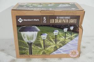 lot 90 image: NEW Members Mark 5 Piece Oil Rubbed Bronze LED Solar Path Lights