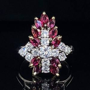 lot 11 image: Custom Made Cross 3 Carat Natural Ruby & Diamond Cluster Evening Estate Ring in 18k Two-Tone Gold $7,250 Retail VIDEO