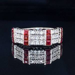 lot 14 image: Classy Multi-Row Square Natural Ruby & 0.30 ctw Diamond Geometric Estate Ring in 14k White Gold $2950 Retail VIDEO