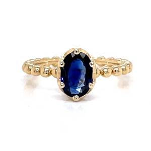 lot 28 image: Exquisite & Unique Oval Natural Sapphire Fancy Crown Gallery Beaded Ring in 14k Yellow Gold $2650 Retail