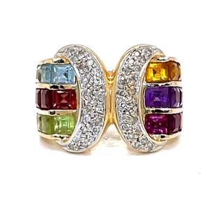 lot 45 image: Glamorous & Colorful Natural Gemstone Diamond Buckle Estate Ring in 14k Yellow Gold $2799 Retail VIDEO