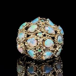 lot 53A image: Gorgeous Custom Natural Australian Opal Cluster Cocktail Estate Ring in 14k Yellow Gold $2350 Retail