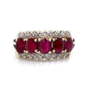 lot 54A image: Deep, Rich Natural Ruby and Diamond Estate Anniversary Style Ring in 14k Yellow Gold $2375 Retail