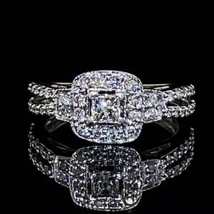 lot 57 image: Stunning & Unique 0.40ctw Diamond 3-Stone Halo Cluster Split Shoulder Ring in 14k White Gold Estate $2499 Retail
