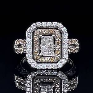 lot 58 image: Designer VERA WANG LOVE Collection Fancy Chocolate & White Diamond Large Cluster Ring in 14k White Gold $3275 Retail VIDEO