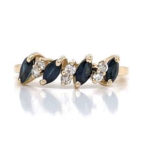 lot 61 image: Gorgeous 0.56ctw Marquise Natural Sapphire & Round Diamond Anniversary Band Ring in 14k Yellow Gold