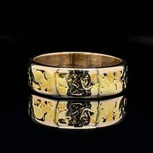 lot 65 image: Custom 22k Nugget Inlay Textured Flat Band Estate Ring in 14k Yellow Gold $1850 Retail