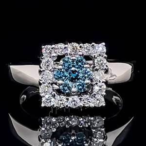 lot 70 image: Deluxe Diamonds 0.70ctw Fancy Blue & White Diamond Square Cluster Cocktail Estate Ring in 14k White Gold $2745 Retail