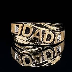 lot 91 image: Stately Mens DAD Diamond Dimensional 3D Band Ring in Yellow Gold Brushed Finish
