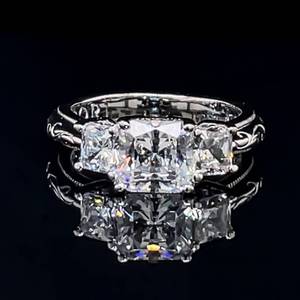 lot 97 image: Popular Designer Brand TACORI Diamonique Epiphany 3-Stone Style Ring in 925 Sterling Silver