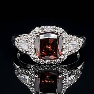 lot 100 image: Vintage Inspiration Garnet & Cubic Zirconia Cushion Halo Ring